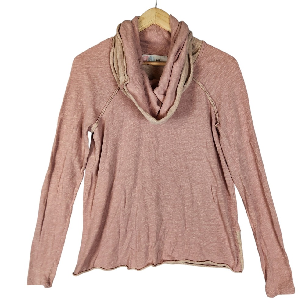 Free People Beach Cocoon Cowl Pullover Top S-M Pink Slub Knit Raw Seam